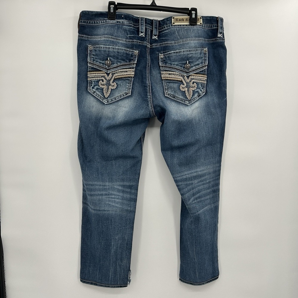 Rock Revival Womens Lam Dark Wash Easy Skinny Jeans Size 36 Embroidered